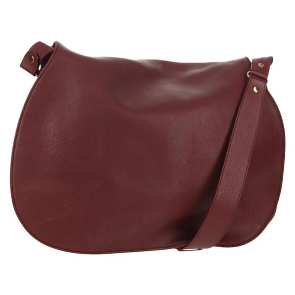CARTIER Must Line Shoulder Bag Leather Bordeaux Gold Auth ki6152